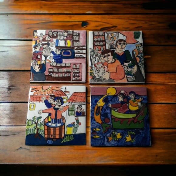 Decorative Studio Art Pottery Tile Studio Abstract 4.4" x 4.4" 4pc - Picture 7 of 7